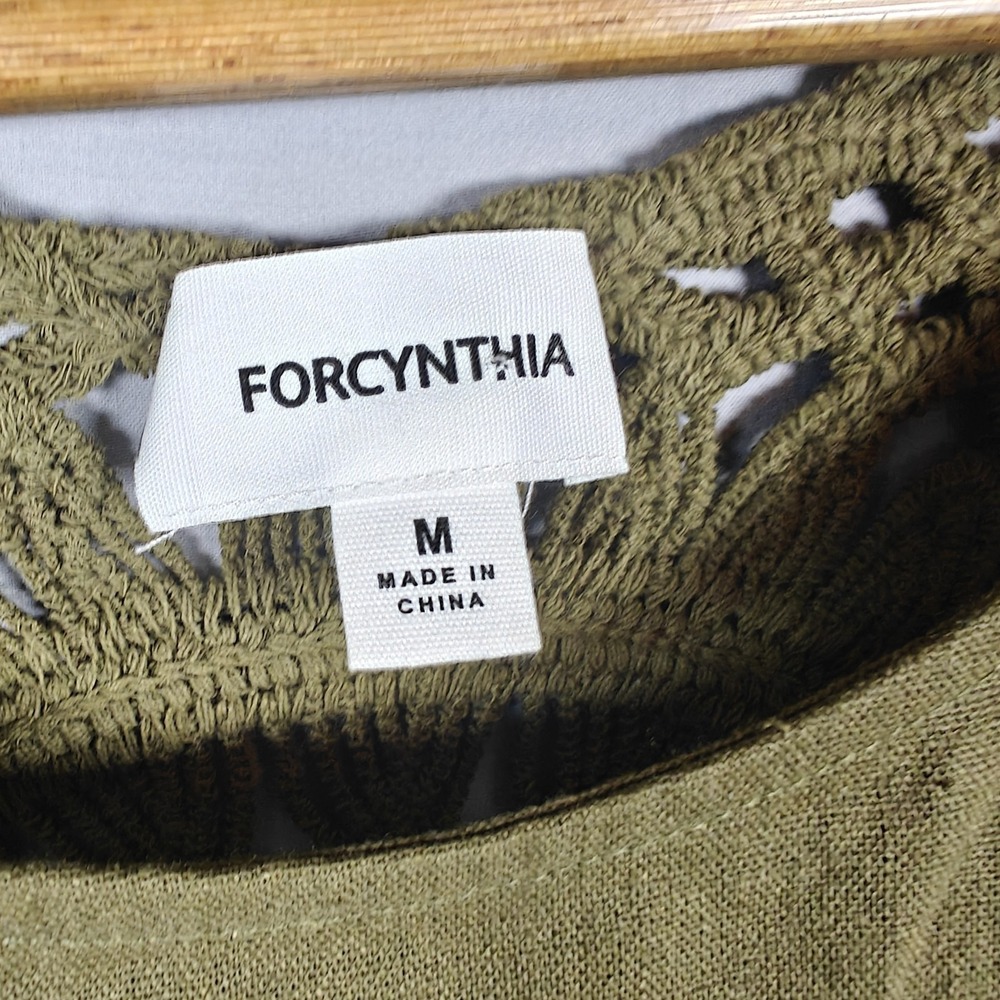 FORCYNTHIA Olive Green Crochet Back‎ Ruffle Hem Midi Dress Women's Size M - Picture 3 of 9